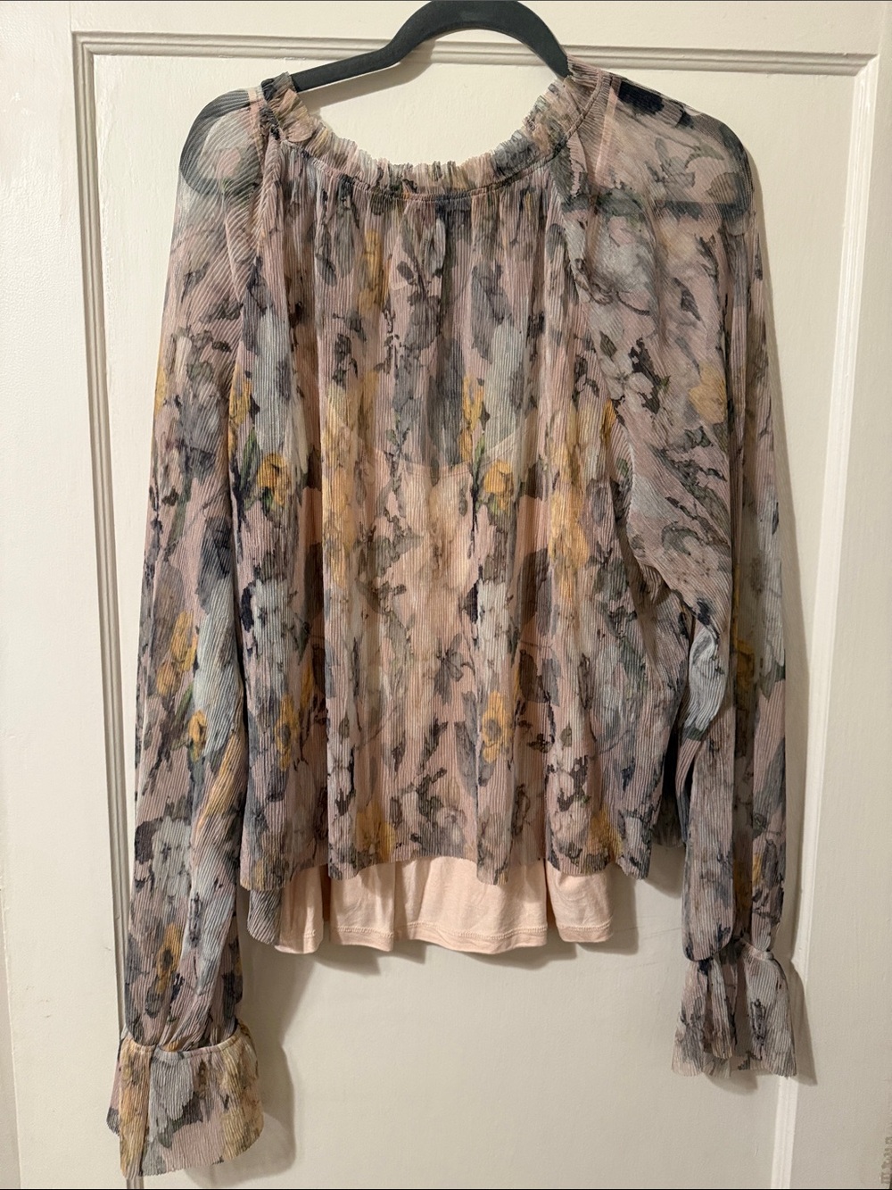 Anthropologie Pale Pink Multi Sheer Floral Blouse